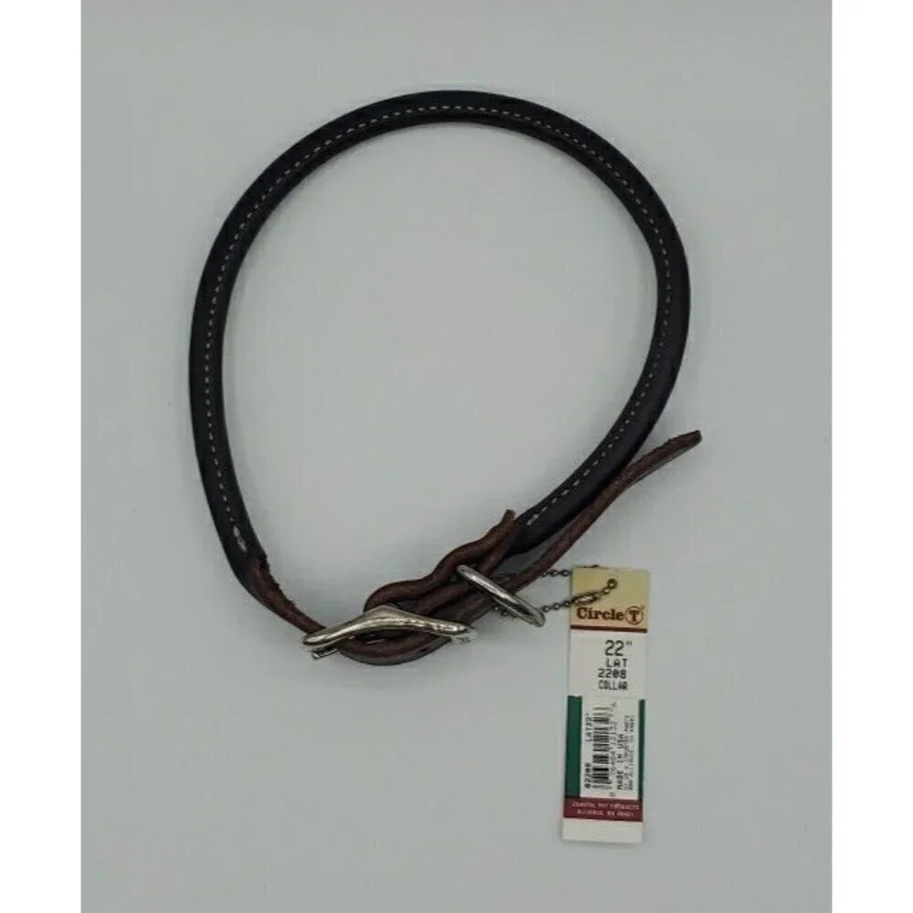 Circle T Pet Brown Leather Round Flat Rolled Dog Collar - 22 Inch NWT